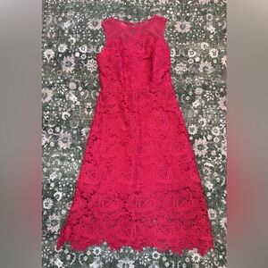 julia jordan Red Sleeveless Floral Lace Midi Dress